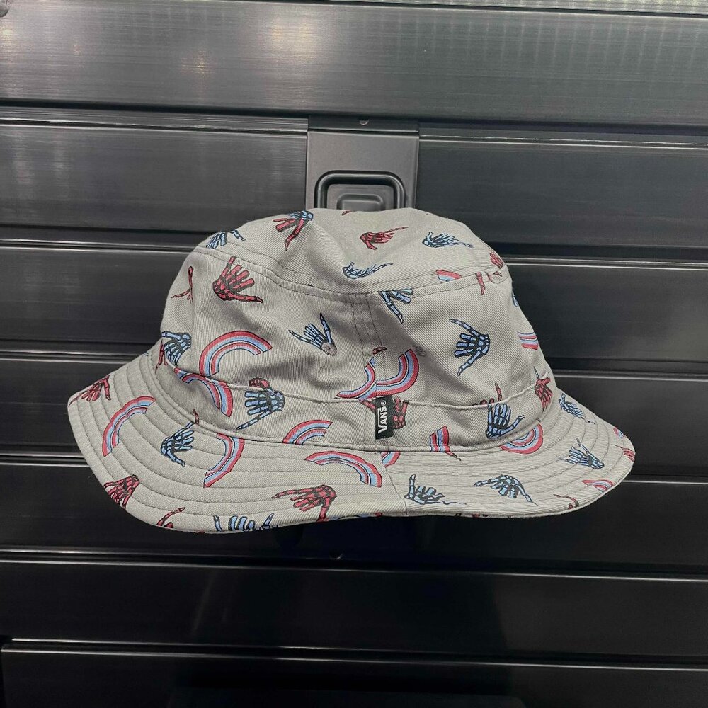 VANS OFF TANS OFF THE WALL Gray Bones Shaka BUCKET HAT Skate Surf Sun Cap Sz M/L